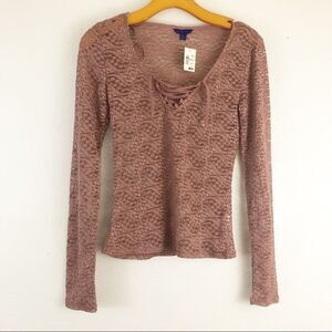 Aeropostale Lace Long sleeve crisscross neck Blouse M